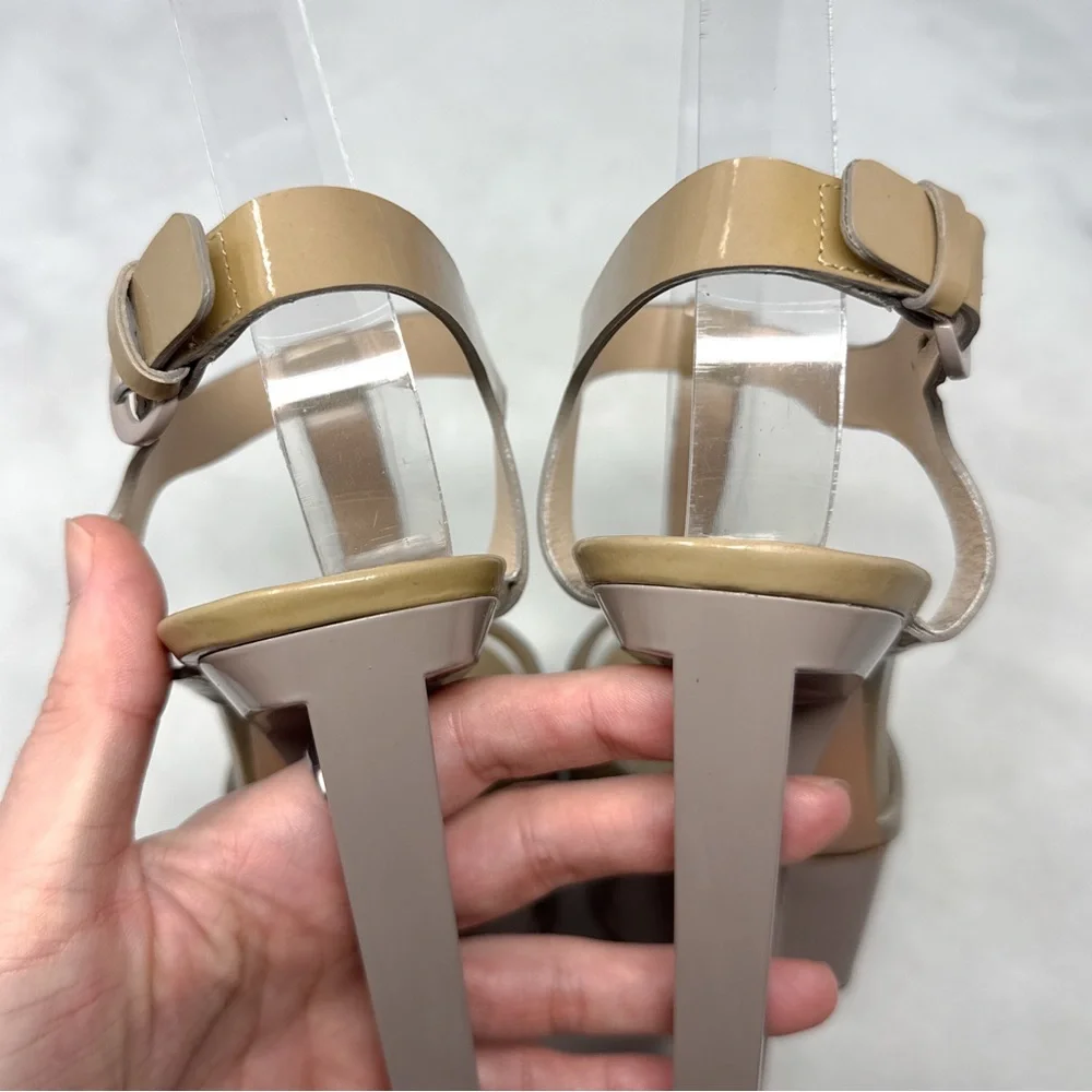 CASADEI Vintage Y2K Sky High Chunky Platform Patent Leather T Strap Sandal Heels